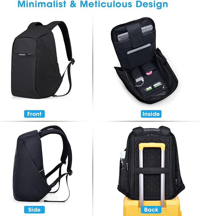 oscaurt Anti Theft Backpack 15.6 Inch Laptop Travel Backpack with Hidden Zipper and USB Charging Port Waterproof Business Computer Bag for Men & Women