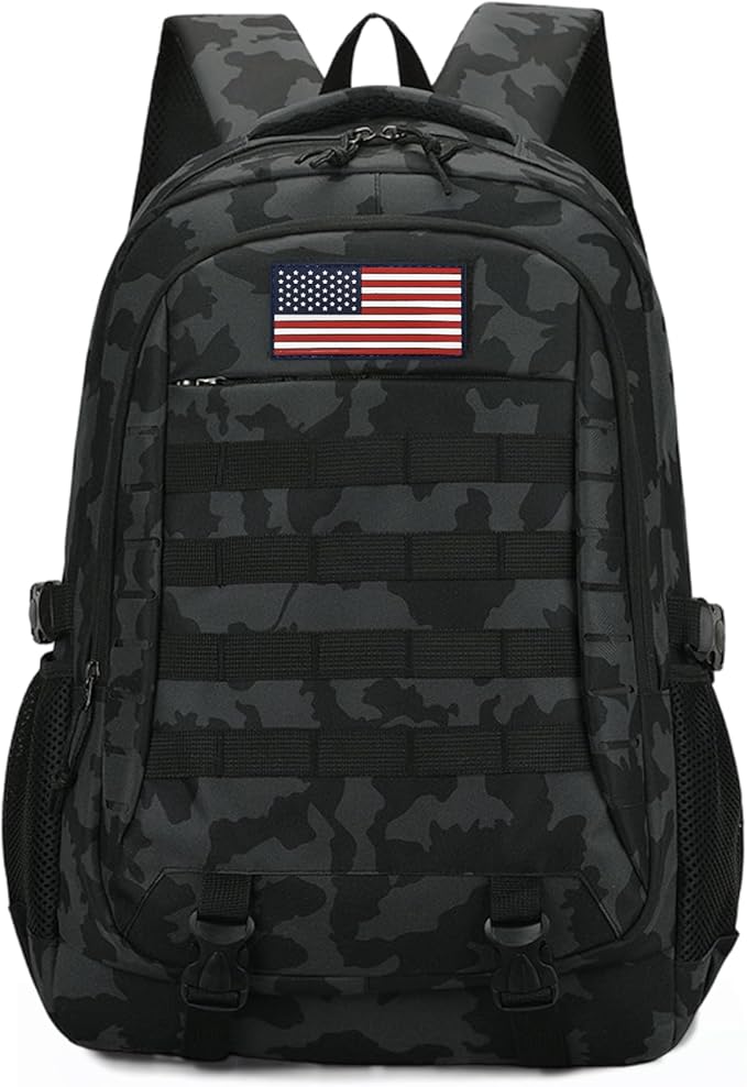 19'' Camo Backpack for Boys - Waterproof Tactical Bookbag for 15.6" Laptop Sleeve & MOLLE System for School Camping Travel