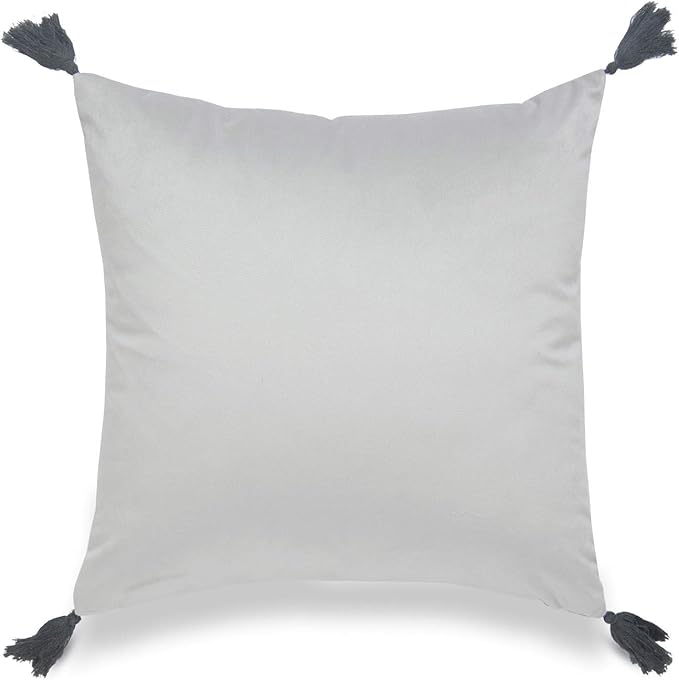 Hofdeco Neutral Decorative Throw Pillow Cover ONLY, for Couch, Sofa, or Bed, Gray Solid Tassel, 20"x20"