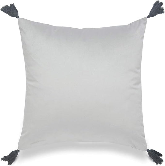 Hofdeco Neutral Decorative Throw Pillow Cover ONLY, for Couch, Sofa, or Bed, Gray Solid Tassel, 20"x20"