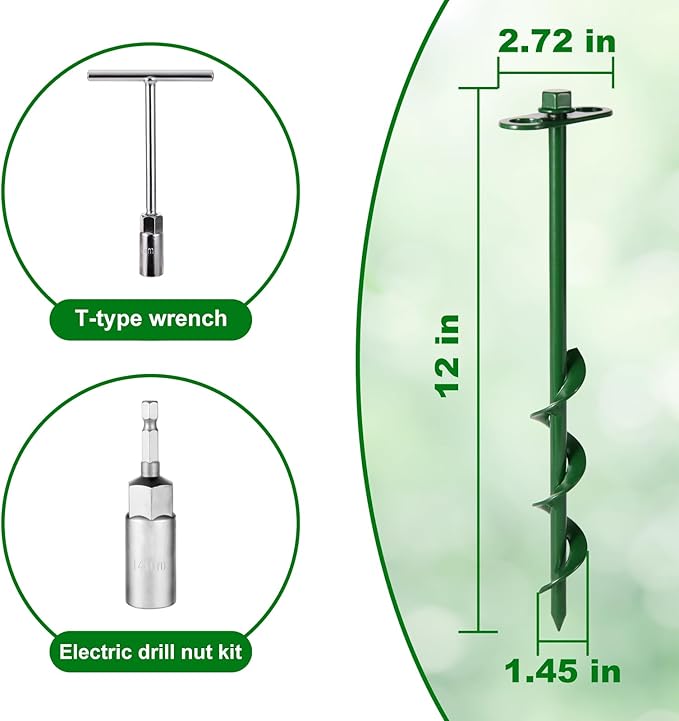 360° Adjustable Tent Stakes Heavy Duty Trampoline Stakes Dog Tie Out Stake 4 Pack Screw in with Protective Cover for Tent, Trampoline,Inflatable Christmas Decoration,Swing Sets 12 inch (4 X 12)