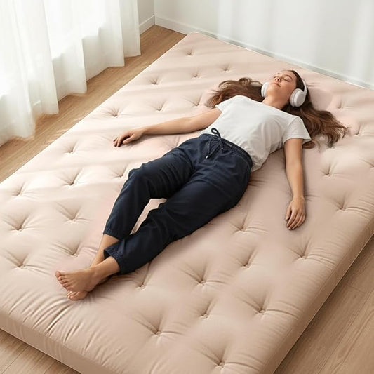 ZonLi Japanese Floor Futon Mattress Queen Size 80"x 60", 100% Cotton Cover 4'' Thicken Tatami Mattress, Foldable Sleeping Pad, Portable Dormitory Tatami Mat(Khaki)