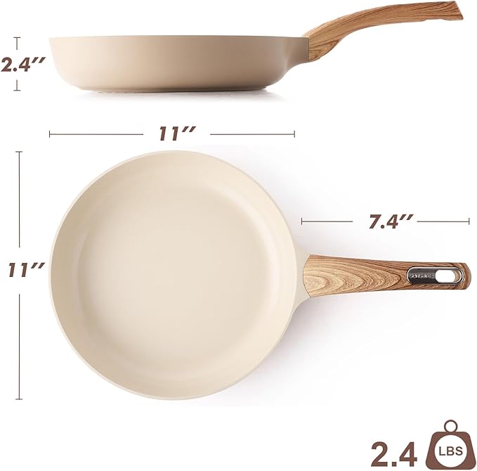 SENSARTE Ceramic Nonstick Frying Pan Skillet 11Inch Non Stick Omelette Pans, Non-toxic Healthy Kitchen Cooking Chef's Pan, Free of Intentionally Added PFOA/PFAS/PTFE, Induction Compatible, Taupe