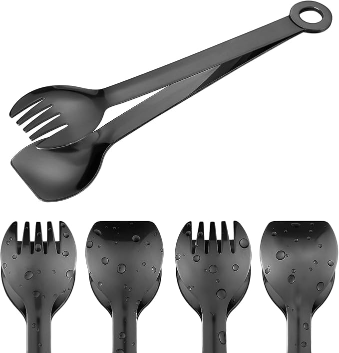 MSY BIGSUNNY Small Serving Tongs - 6 Inches Premium Stainless Steel Appetizer Tongs, Set of 4 (Black, 6")