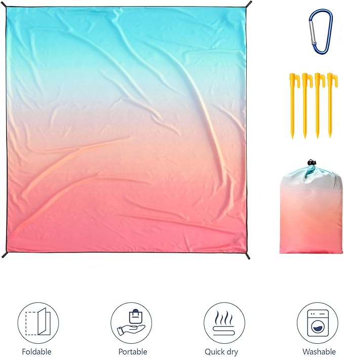 Beach Blanket Waterproof Sandproof Beach Mat 79" X 83"/10'x9'for 2-8 Adults Quick Drying Outdoor Picnic Mat Beach Accessories for Travel, Camping, Hiking