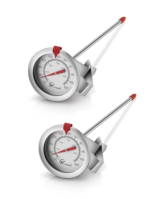 KT THERMO Candy/Deep Fry Thermometer with Instant Read,Oil Thermometer(2-Pack),8" Stainless Steel Stem Meat Cooking Thermometer,Best for Turkey,BBQ,Grill