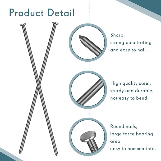 Nuenen 100 Metal Heavy Duty Stakes 12 Inch Landscape Anchoring Spikes Garden Edging Spikes for Artificial Turf Stakes, Paver Edging, Weed Barrier, Timber, Carpentry, Tent, Camping (Black)