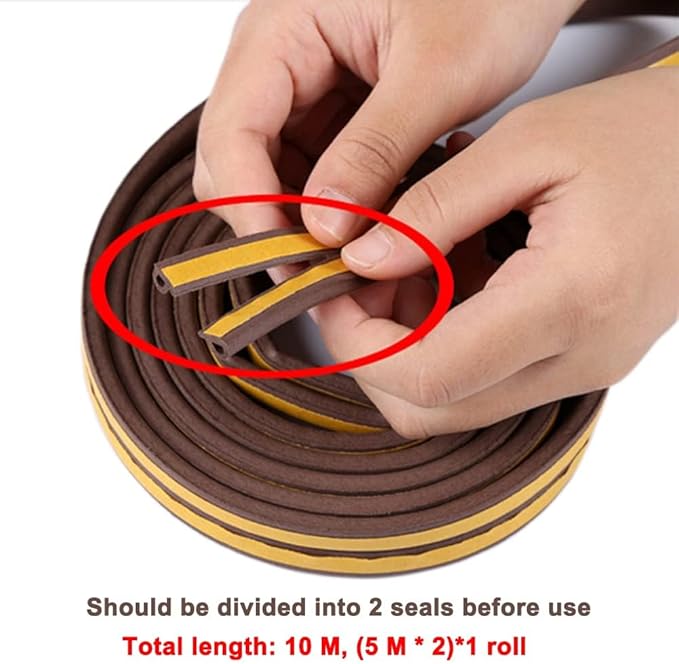 Weather Stripping Seal Strip Tape, Doors Windows Frame Self Adhesive D Type Foam Sealing Tape, 32.8Ft Rubber Soundproof Insulation Cell Foam Stripping, Brown