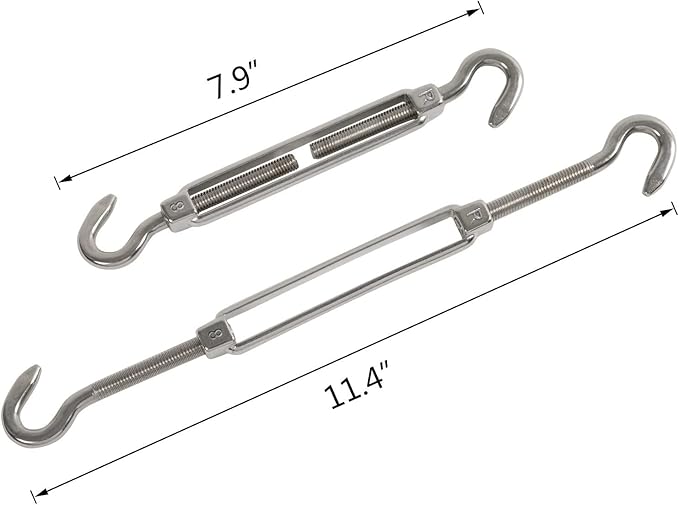 DOEWORKS Sun Shade Sail Kit 8 Inches for Rectangle or Triangle Sails, Heavy Duty Stainless Steel for Outdoor Using