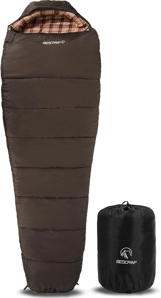REDCAMP Cold Weather Mummy Sleeping Bag, Warm Flannel Cotton Sleeping Bag, 2 lbs/ 4 lbs Filling