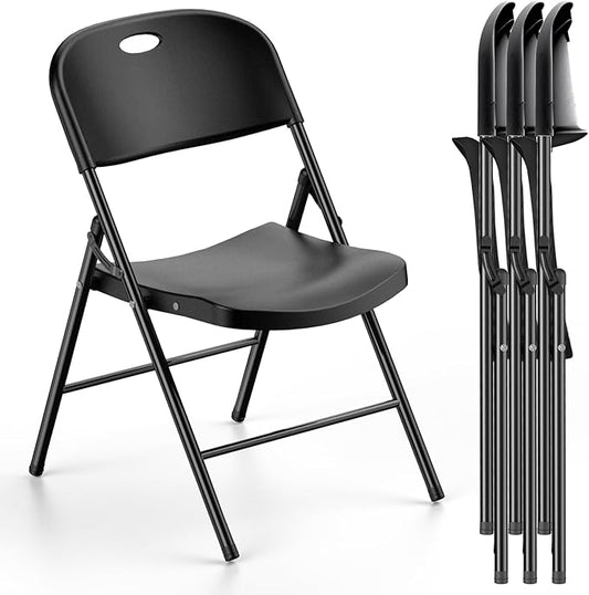 Nazhura 350 Weight Limit Heavy Duty Plastic Folding Chair with Reinfoced Steel Frame for Indoor and Outdoor, Wedding, Party, Restaurant, Meeting Room, Patio and Garden (Black, 4 Pack)