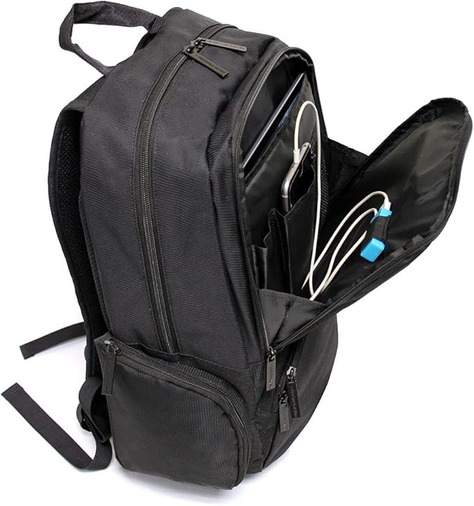 Preferred Nation USB charging Solar Backpack with USB Charging Port – Fits 15.4” Laptop – Waterproof, Multiple Compartments, Power Bank Compatible – Durable 420D/1680D/600D Polyester – Black