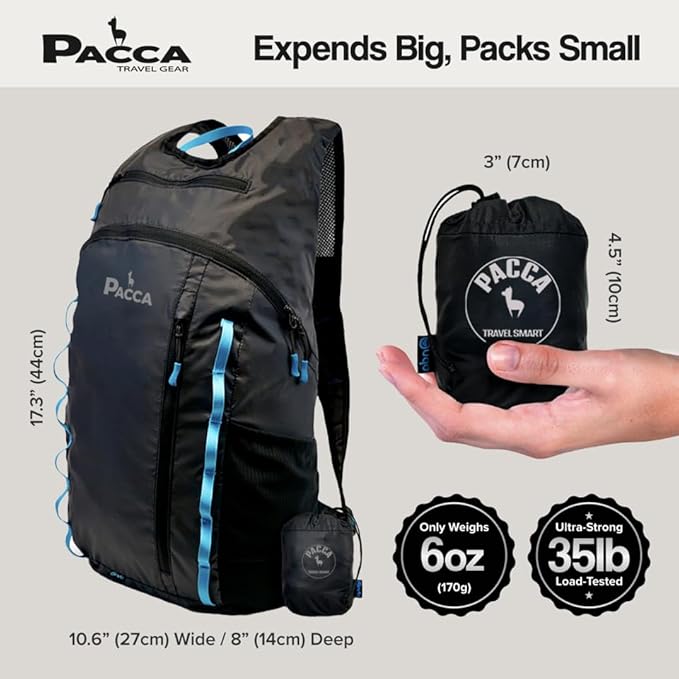 Pacca Onda 20L Packable Lightweight Foldable Backpack for Travel, Camping, Outdoor, Hiking Pocket Backpack (Blue)
