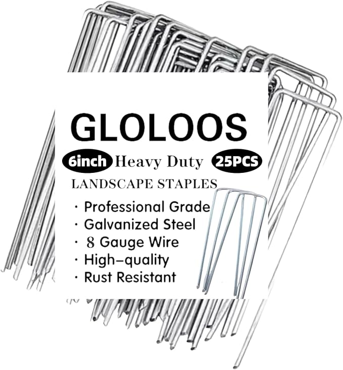 6 inch 25 Pack Silver Galvanized Landscape Staples 8 Gauge Garden Stakes Pins Anti-Rust Ground Stakes U-Shaped Tent Stakes are Used for Weed Barrier, Irrigation Tubing, Yard Lawn, Landscape Fabric
