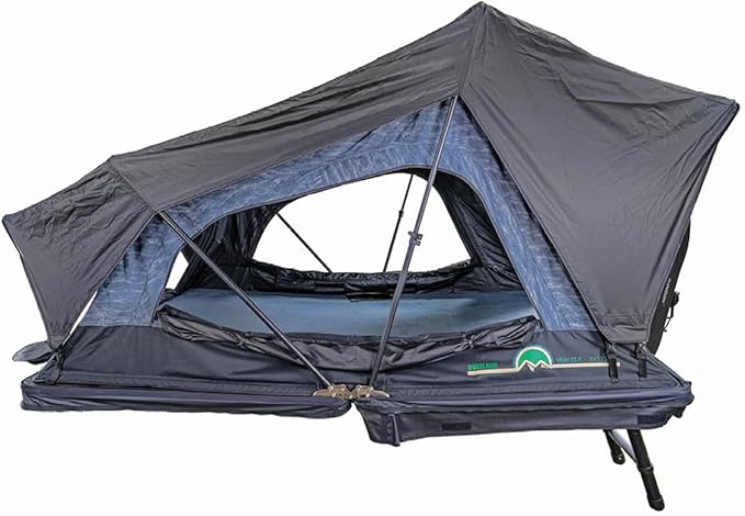 Overland Vehicle Systems XD Sherpa Soft Shell Aluminum Hard Shell Hybrid Roof Top Tent with Blackout Kit - Grey Body & Black Rainfly