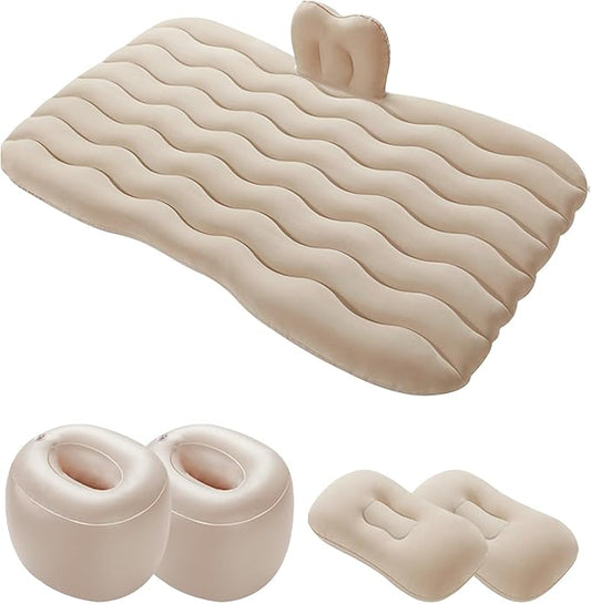 Ergocar Inflatable Mattress Camping Thickened Portable Travel Camping Flocking Bed Double-Layer Inflatable Valve Suitable for Suvs, Rear Seats, Automobiles