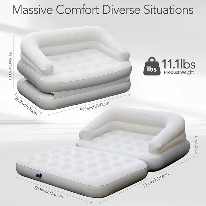 Full Size Inflatable Sofa Bed with Air Pump,2-in-1 Portable Blow-Up Air Couch,Inflatable Couch Bed and Folding Air Mattress for Home,Camping,and Guests