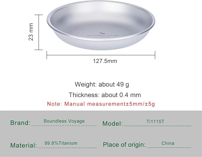 Boundless Voyage Titanium Camping Plate Dishes Saucer Lightweight Round Dinnerware Set Stackable Serving Plates Pasta Plates Travel Outdoor Home Kitchen Tableware Set Ti1115T