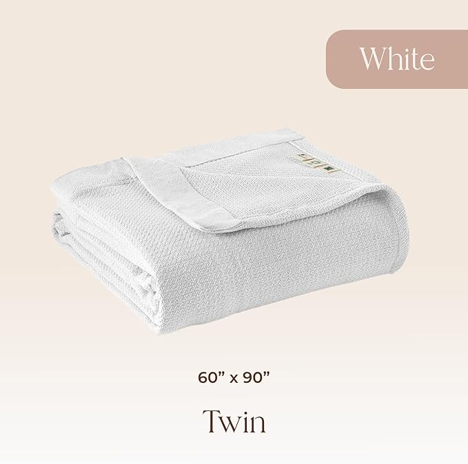 100% Organic Cotton Blanket - GOTS & Fairtrade Certified Organic Cotton Throw Blanket for Bed with Soft Warm & Breathable Single Knit Weave - Great as Bedspread or Coverlet (White, Twin)
