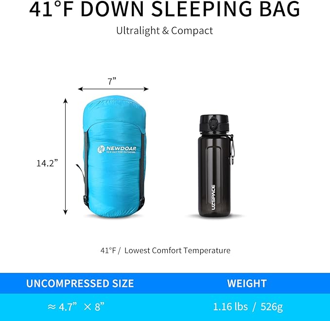 NewDoar Urltra-Light Camping Sleeping Bag 800FP Down Spring Summer Outdoor Autumn Mummy Sleeping Bag for Hiking Tent