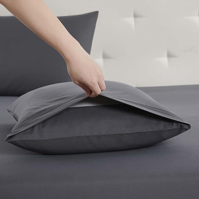 Clara Clark Cal King Sheets, 6 Piece Set - Hotel Luxury Sheets for Cal King Size Bed, Super Soft Bedding Set, Cal King Size, Charcoal Gray