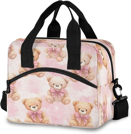 ALAZA Teddy Bear Pink White Camouflage Lunch Box for Men Women Adults Insulated Lunch Bag Cooler Bag with Adjustable Shoulder Strap for Work Picnic Travel
