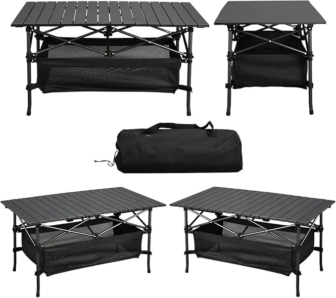 Lightweight Aluminum Folding Camping Table (37.13” x 21.57” x 19.69”), Portable Roll-Up Design for Outdoor, Camping, Beach, BBQ, Patio, and Picnic, Durable & Waterproof with Carrying Bag
