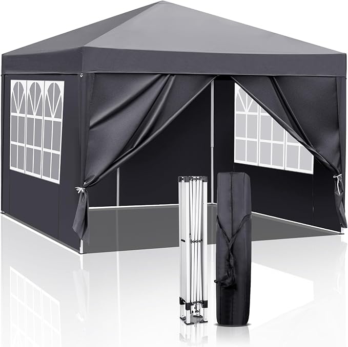Outvita 10x10ft Ez Pop Up Canopy, Portable Instant Canopy Tent with 4 SideWalls for Outdoor Events, Party, Wedding, Birthday,Graduation Gray