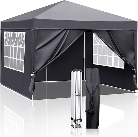 Outvita 10x10ft Ez Pop Up Canopy, Portable Instant Canopy Tent with 4 SideWalls for Outdoor Events, Party, Wedding, Birthday,Graduation Gray