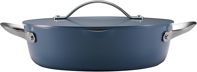 Tramontina Fiora 4.25-Quart Multipurpose Ceramic Non Stick Cooking Pan with Lid, Blue