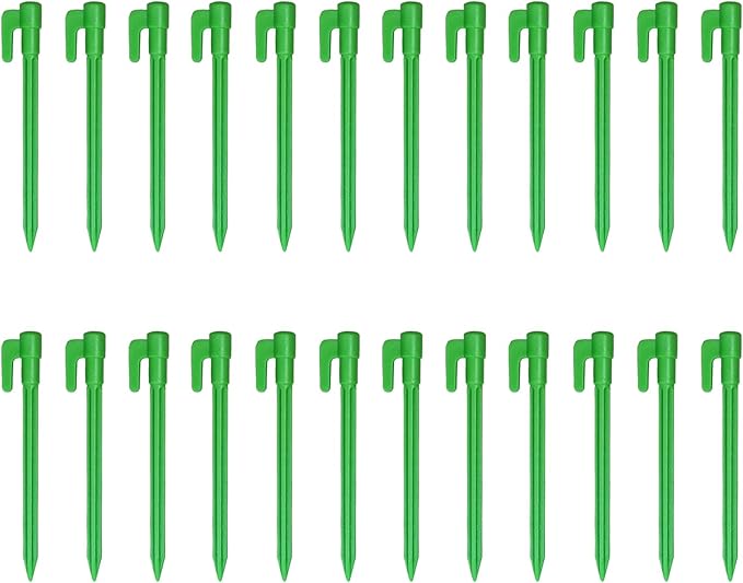 24pcs Green Plastic Tent Pegs, Ground Stakes, Landscape Fabric Stakes, Stakes for Inflatables, Garden Stakes, Yard Stakes, Tent Stakes for Camping, Outdoor Decorations, Tarping