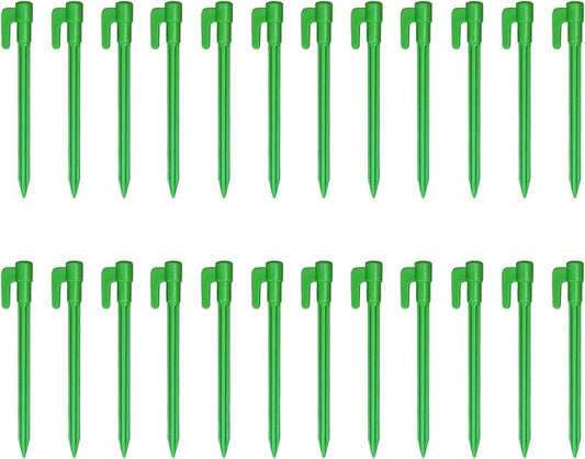 24pcs Green Plastic Tent Pegs, Ground Stakes, Landscape Fabric Stakes, Stakes for Inflatables, Garden Stakes, Yard Stakes, Tent Stakes for Camping, Outdoor Decorations, Tarping