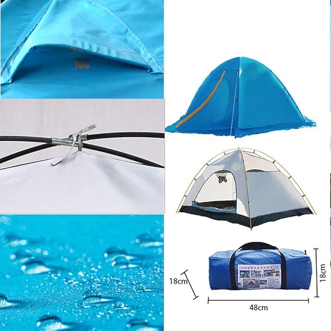 Easy to Assemble Tent Season 4 Dome Tent Stand-Alone Wind and Waterproof Hiking Camping Backpack Mountaineering Tent Portable Design for Outdoor Hiking (Color : Blue Size : 200X150X105CM)