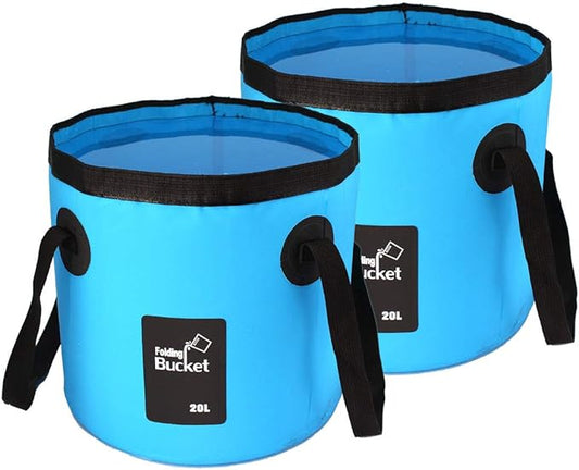 2 Pack Collapsible Buckets,Camping Water Storage Container 5 Gallon(20L) Portable Folding Bucket Wash Basin for Traveling Hiking Fishing Boating Gardening(Blue)