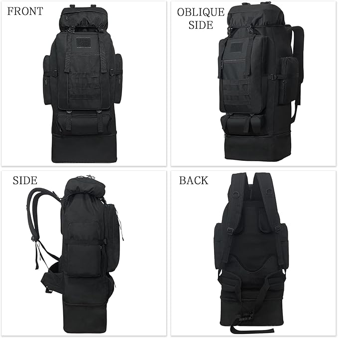 100L Camping Hiking Backpack, Military Tactical Backpack Molle Rucksack, Extra Large Hiking Daypack, Water Resistant Hiking Bag, Outdoor Sports Backpack, Adjustable Sport Bag (Black)