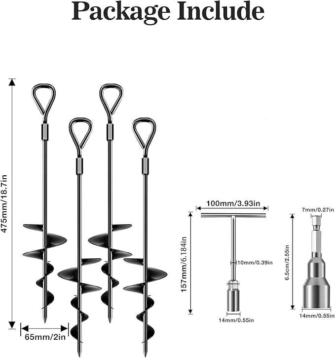 18.7" Ground Anchor, Heavy Duty Earth Anchors Swing Sets Anchor Kit with T-Handle Hex Wrench for Gazebo,Mobile Home,Camping Tent, Inflatable Castles, Sheds, Trampoline,Carports(Ring,4Pcs)