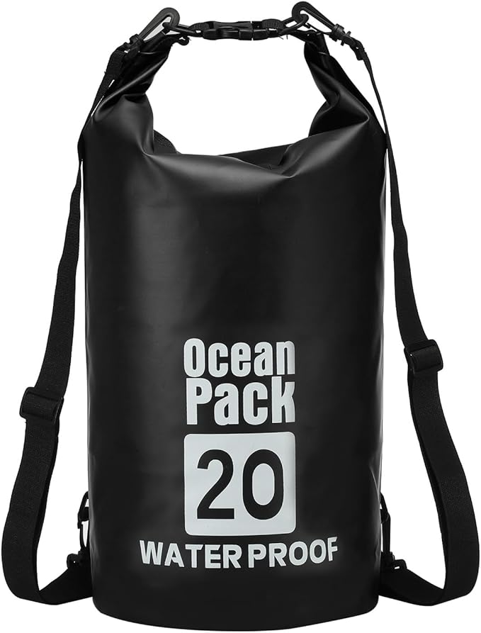 Waterproof Dry Bag, 20L Fit for Women Men Water Proof Bags Lightweight Dry Storage Floating Backpack with Whistle for Travel Backpacking Boating Kayaking Camping (Black)