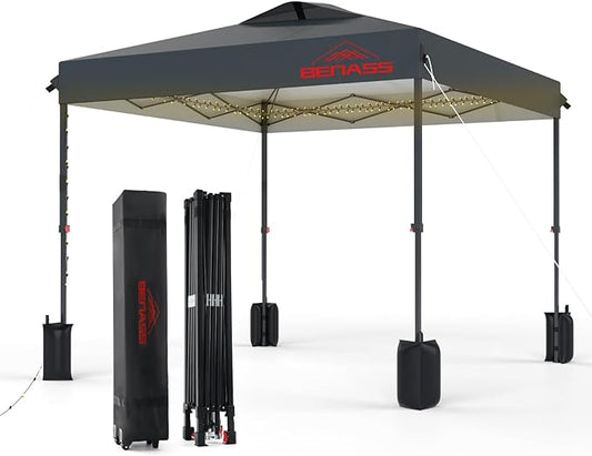8x8 Pop Up Canopy, Easy Up Canopy Tent, Heavy Duty Tents for Parties, One Person Set Up Event Tent, Grey