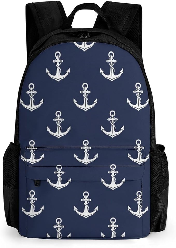 Backpack Anti-Theft Multipurpose Large Capacity Carry On Bag, Nautical Anchor Navy Camping Outdoor Backpack With Side Pockets