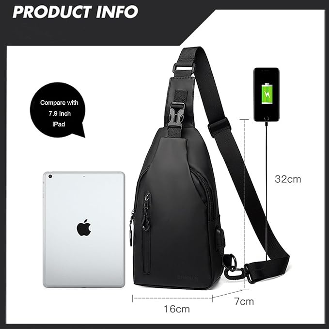 Waterproof Sling Bag for Men Crossbody Bag Shoulder travel Backpack Sling with USB Charging Port Anti Theft Cross Body Bag Chest Daypack for Hiking Sports Running Women-Black