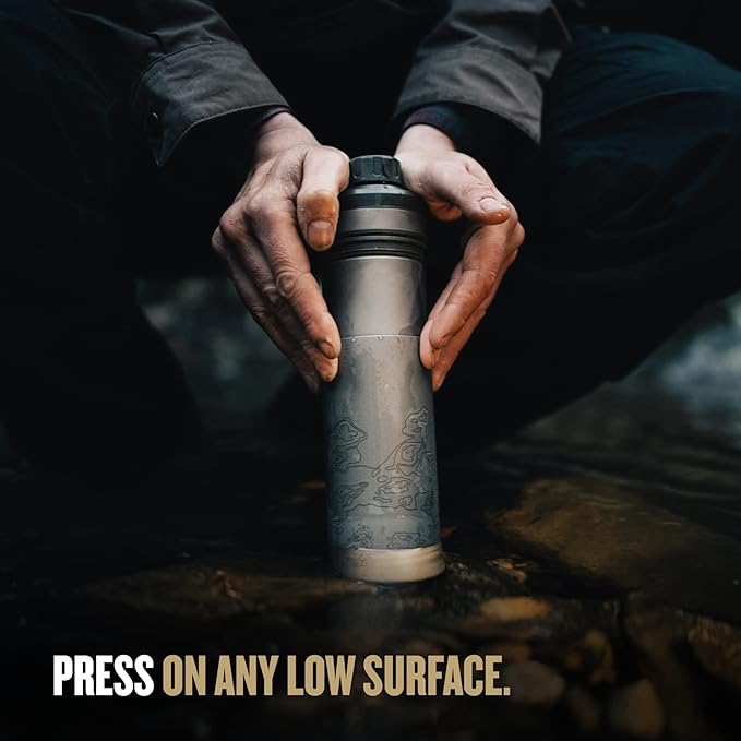 GRAYL UltraPress Titanium 16.9 oz Water Purifier & Filter Bottle for Hiking, Backpacking, Survival, Bushcraft, Travel (Olive Drab)