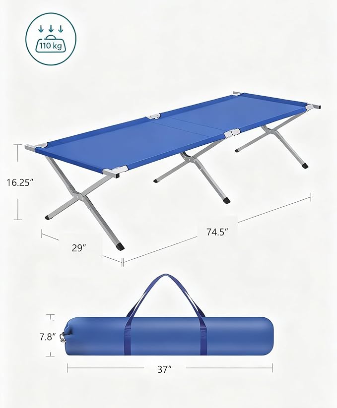 Camp Bed, Portable Folding Camping Cot for Adults,Indoor Outdoor Portable Sleeping Cot for Hiking, Camping with Carrying Bag (Blue)