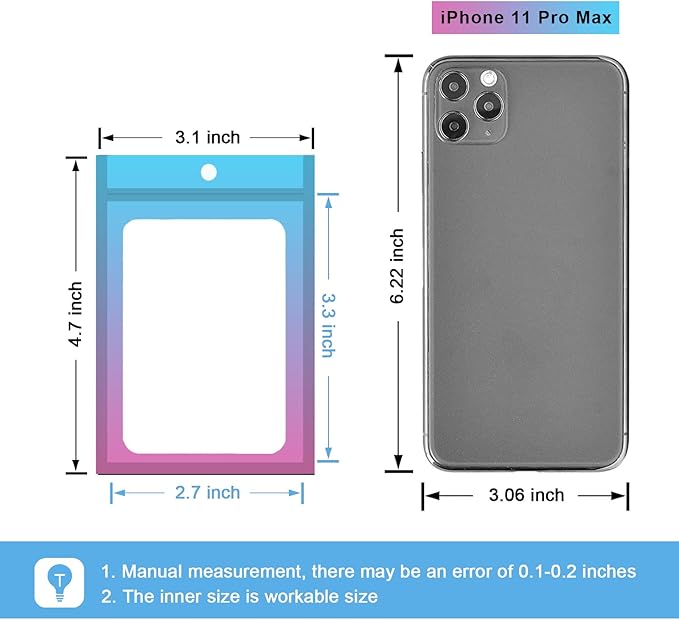 100 Pcs Resealable Mylar Bags, Gradient Color Food Storage Bags, Zip Bag Foil Bags Packaging Pouch for Food Storage, Sample, Small Business (Blue Pink, 3.1 X 4.7 Inch)