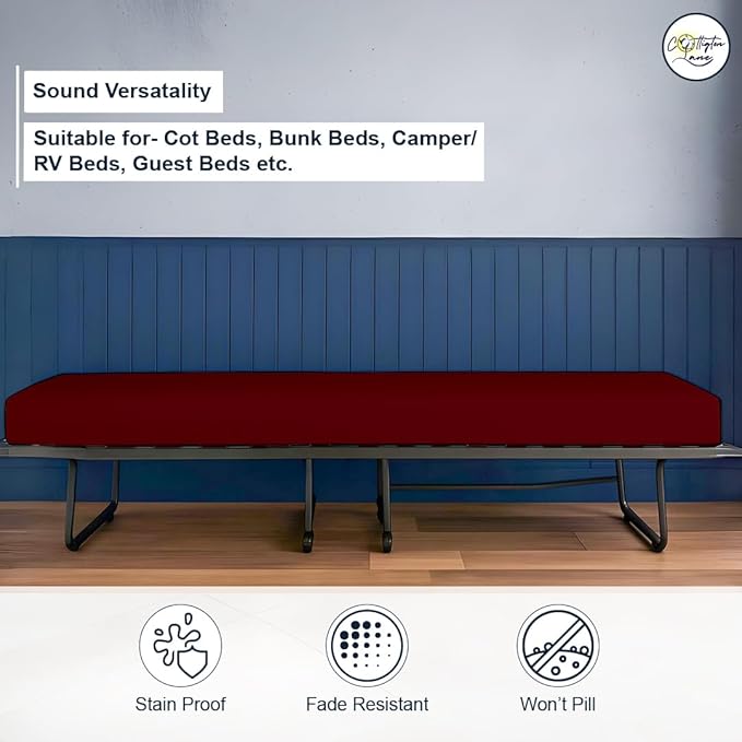 Cot Fitted Sheet 28 x 75, 100% Egyptian Cotton, 1 PC Cot Size Bottom Sheet Only, Perfect for Narrow Twin, Camp Bunk, Army Cots, Trifold Mattress, Camping Cot, Guest Bed Replacement(Burgundy)