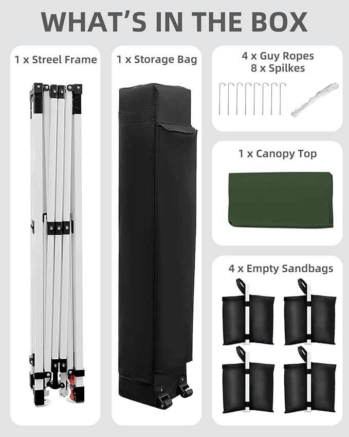 Garvee 10x10 Pop Up Canopy Tent, Heavy Duty Commercial Instant Shelter with One-Person Setup, UPF 50+ Waterproof, 100 Sq Ft Shade for Outdoor Events, Camping, Farmers Market