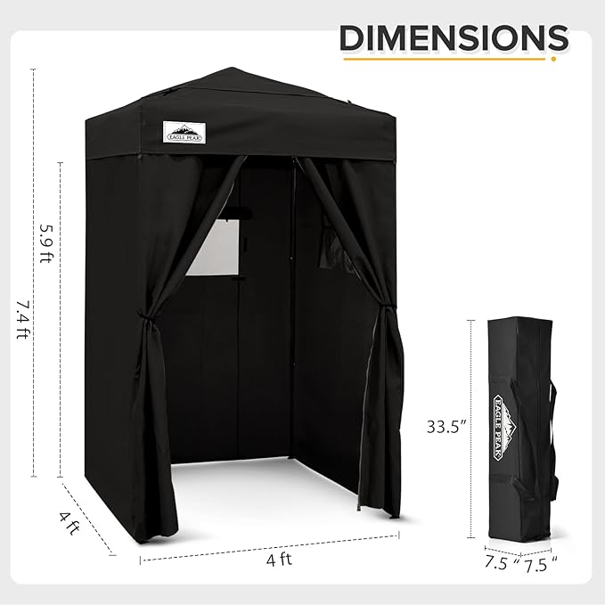 EAGLE PEAK Flex Ultra Compact 4x4 Pop-up Canopy Tent with Vented Top, Sun Shelter, Fast Set Up Changing Room, Portable Privacy Canopy for Camping, Photoshoots, and More (Black)