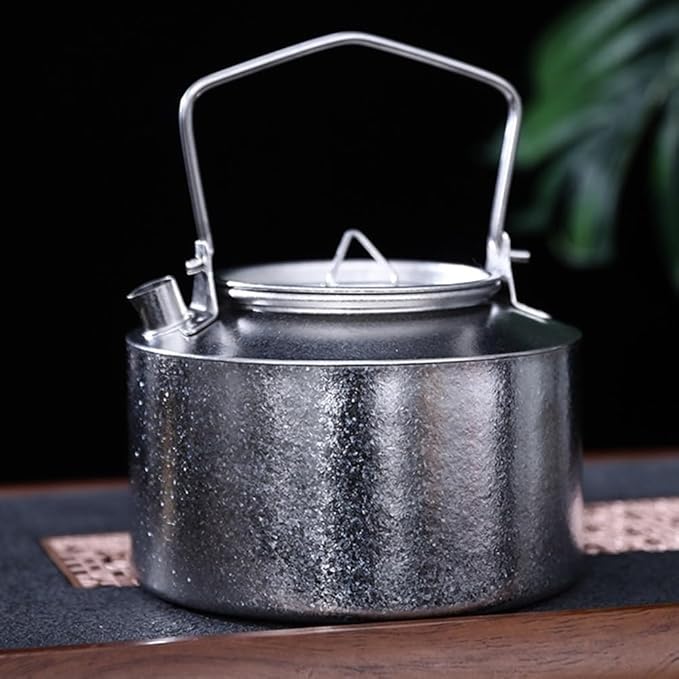 Ultralight Titanium Tea Kettle 980ml Collapsible Handle Camping Coffee Pot Compact Hiking Teapot For Outdoor Cooking Backpacking Travel Fast Boiling Rustproof(ice flower style)
