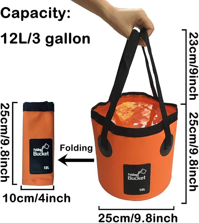 Sunglow Collapsible Fishing Bucket, 3 Gallon Multifunctional Portable Wash Basin - Water Container for Fishing, Camping, Gardening (12L/3gallon (Orange))