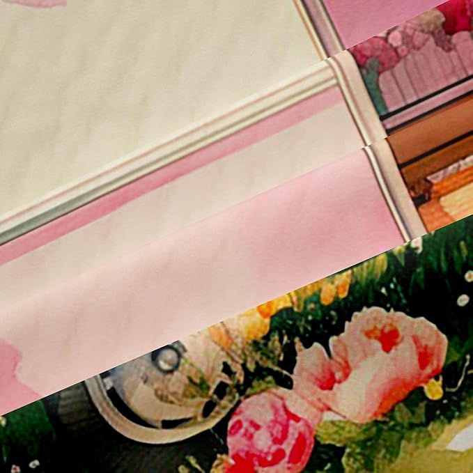 Happy Camping Adventure Blackout Curtains,RV Trailer Cartoon Camper Blackout Curtains,Rose Flowers Leaf Rustic Nature Boys Girls Room Decor,Pink Beige 2 Panels,52Wx84L inch