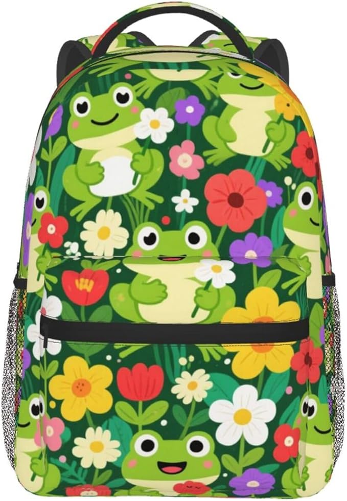 Polyester Daypack for Hiking Work Running, Big Capacity Anti-Theft Multipurpose Shoulder Bag, Frogs Green Colorful Travel and Sport Backpack Rucksack
